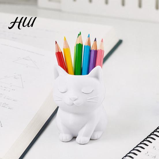 Cat Shaped Pencil Holder Pen Holder, Cute Kitty Desk Organizer for Stationery Storage, Large Healing Decor Capacity Stand Office Home, Creative