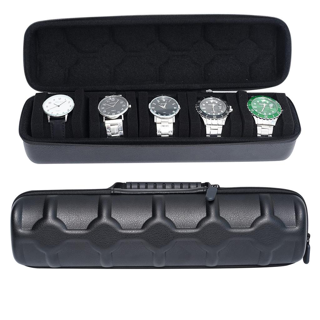 Watch Roll Travel Cases, Watch Travel Case,5 Slot Watch Roll Travel Case Organizer Display, Travel Watch Cases For Men and Women