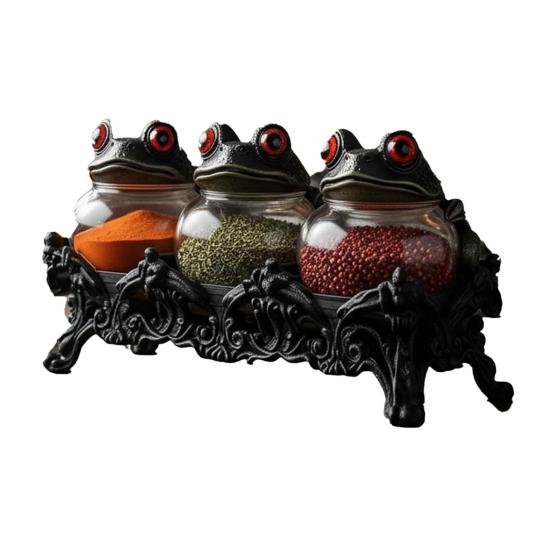 Ведьминские банки для специй с крышками в виде лягушек ручной работы, готические аптекарские бутылки с красными глазами для трав, чая, соли, перца, деревенский кухонный декор