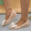 Fashion Fashion Bowknot Wedge Pumps for Women 2025 Spring Summer Patent Leather Nude Pumps Woman Lightweight Slip On Dress Party Shoes