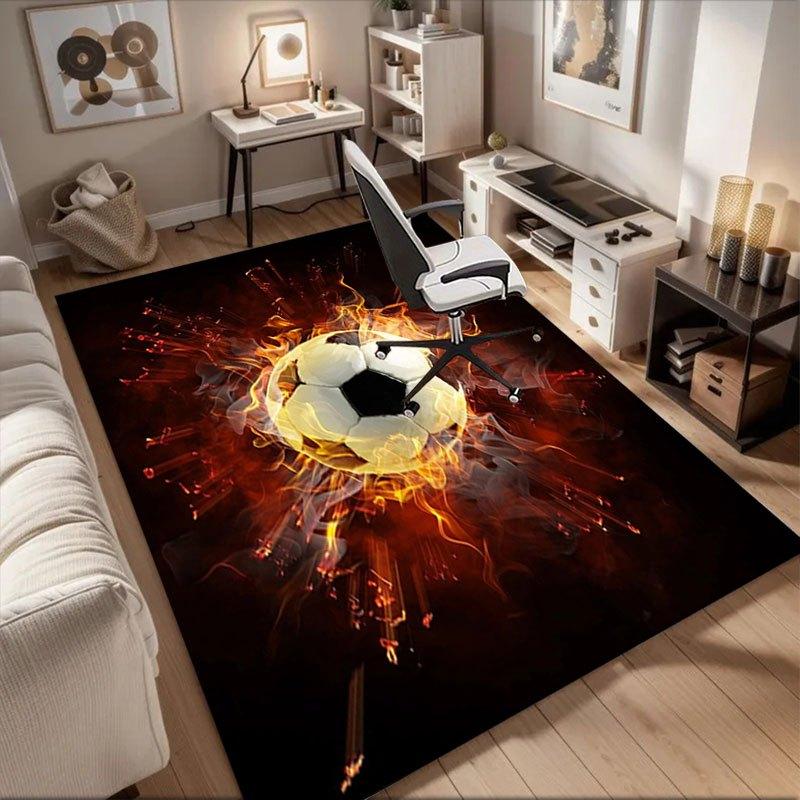 "Flaming Soccer Ball Sports Poster"Office Mat Perfect for Home Decor Office Desk Chair Rugs Chair Carpet for office Polyester Chair Mat Gift