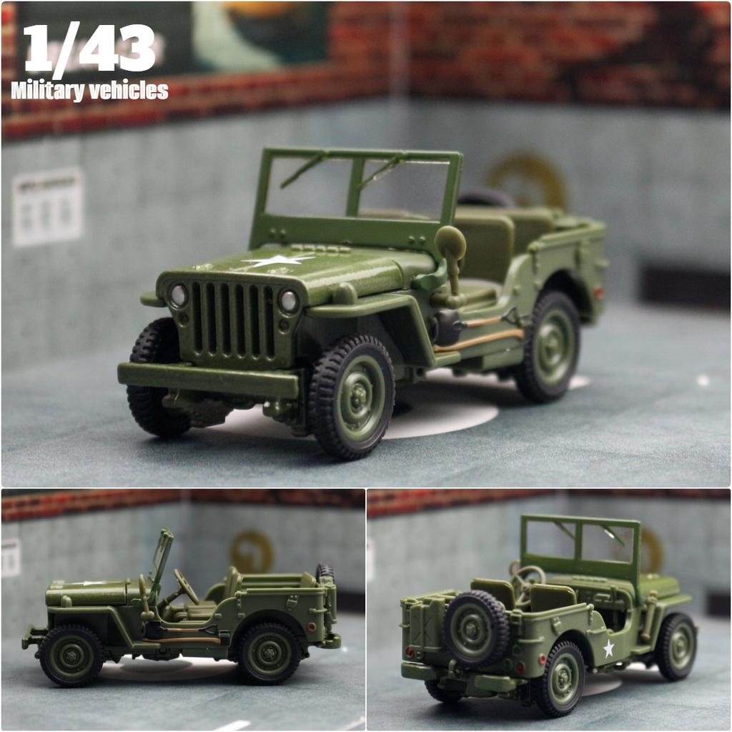 Масштаб 1/43 JEEP WILLYS Военный армейский автомобиль Миниатюрная модель Сплав цинка Игрушечная машинка Свободный ход Литой металл Коллекция Подарок для детей