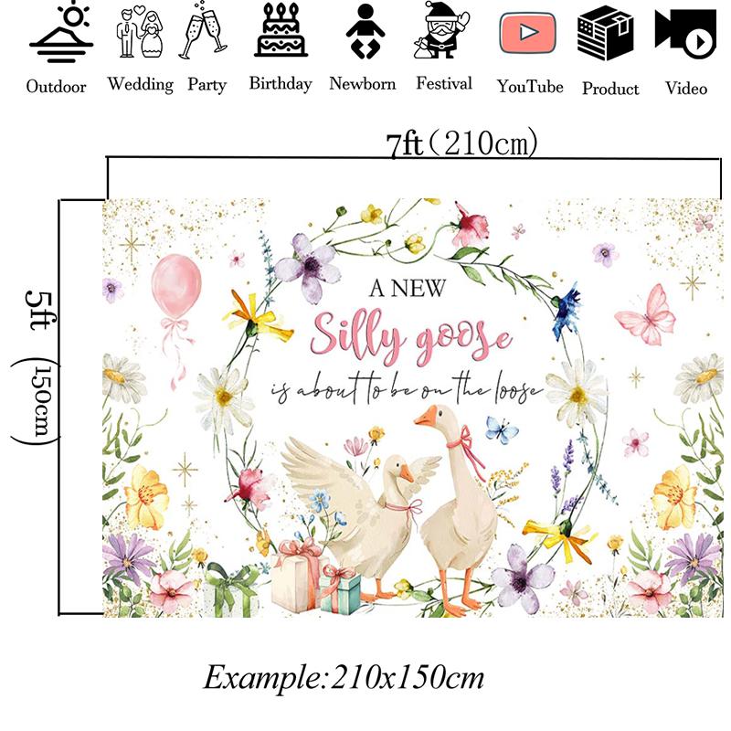 Mocsicka Silly Goose Baby Shower Backdrop Watercolor Floral Photography Background Wildflower Wreath Kid Party Photobooth Banner