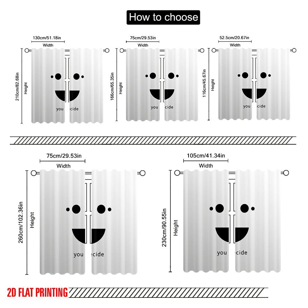 2pcs 2D Flat Printing Curtains Happy Sad Face Decide Polyester Without Electricity Holiday Decorations Use for Holiday Party
