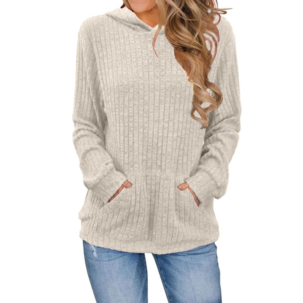Женские толстовки с длинным рукавом, повседневные однотонные толстовки для женщин, пуловер с карманами