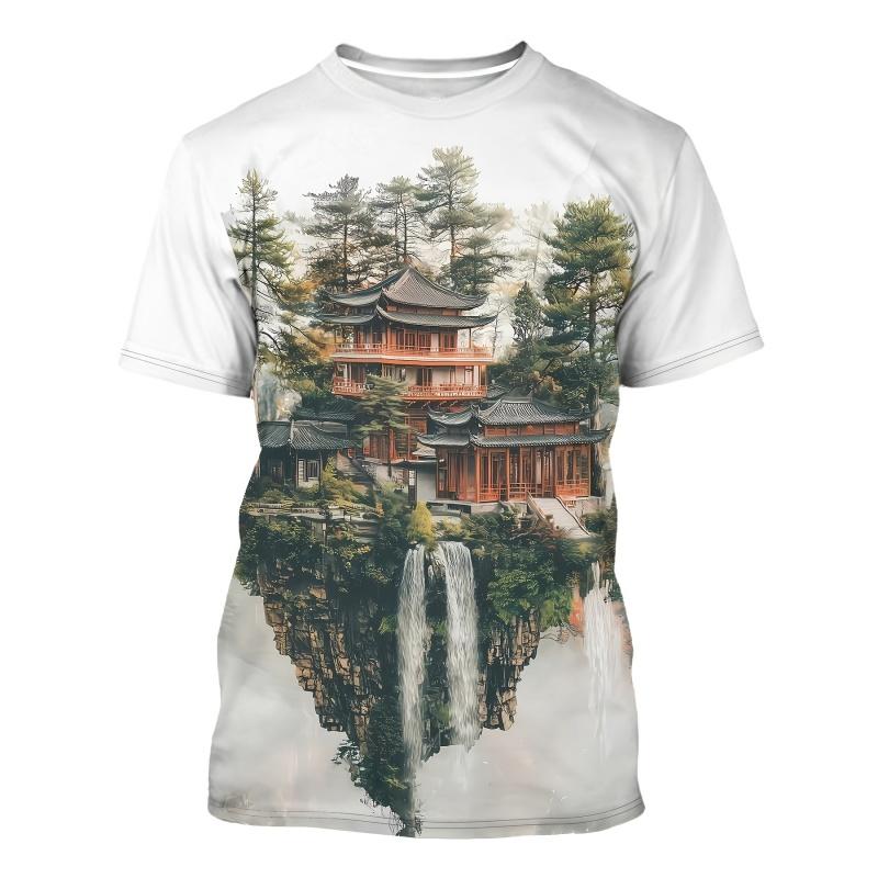 3D Printed Chinese Painting Men's T-shirt Landscape Flower Pattern Short Sleeve Top Harajuku Street High Quality O-neck Clothing