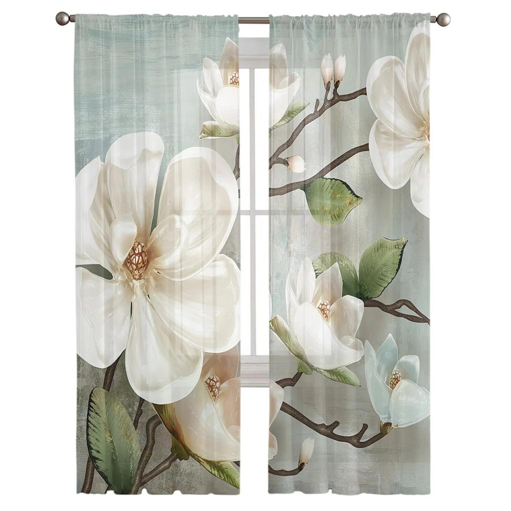 Идиллические белые цветы, винтажные фоновые тюлевые шторы для гостиной, кухни, современные оконные занавески, вуали