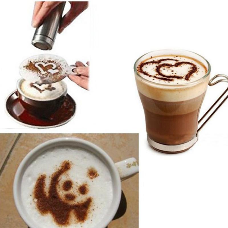 16 шт., форма для рисования кофе, креативная модель печати, кофейная пена, распылитель, трафареты для торта, сахарная пудра, сито