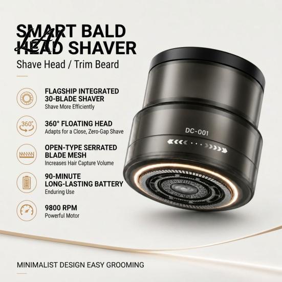 Wet Dry Shaver Electric Bald Head Shaver Beard Trimmer with Digital Display 360 Degree Portable Grooming Tool Floating Rotary for Men Waterproof