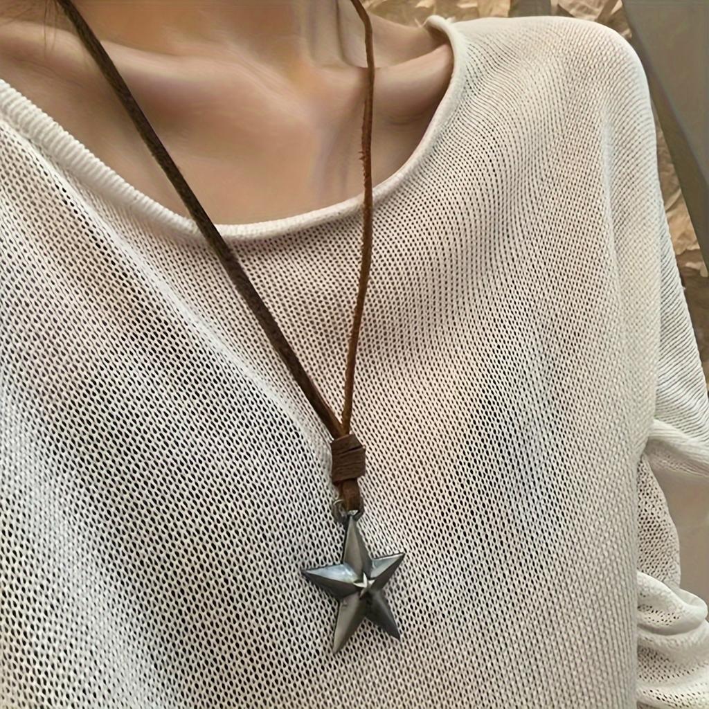 Деревенский шнур из искусственной кожи в стиле панк-звезда, кулон, ожерелье для женщин, регулируемый шнурок, стиль хип-хоп, минималистичный длинный ювелирный подарок