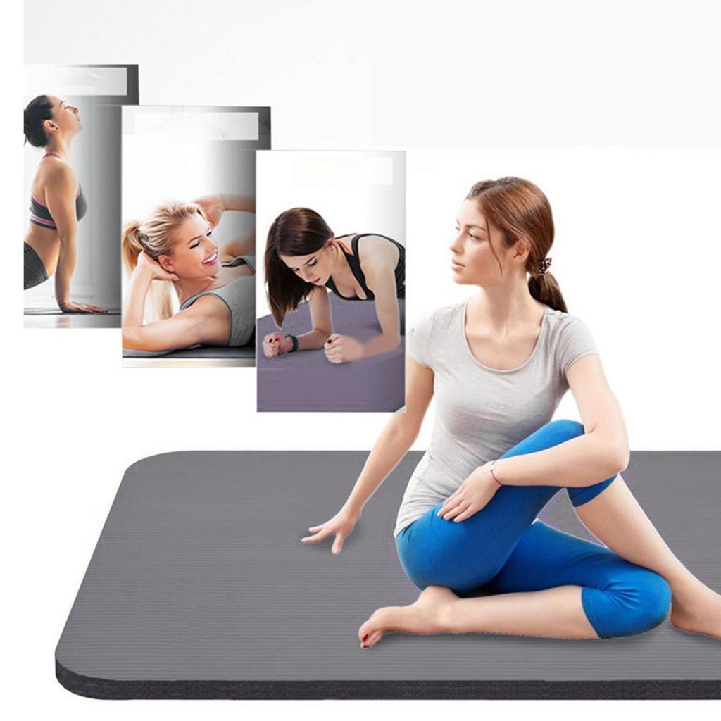 Exercise Mat Black 72x24x0.4in Thick NBR High Safety Anti Slip Texture Easy Furl Pilates Mat for