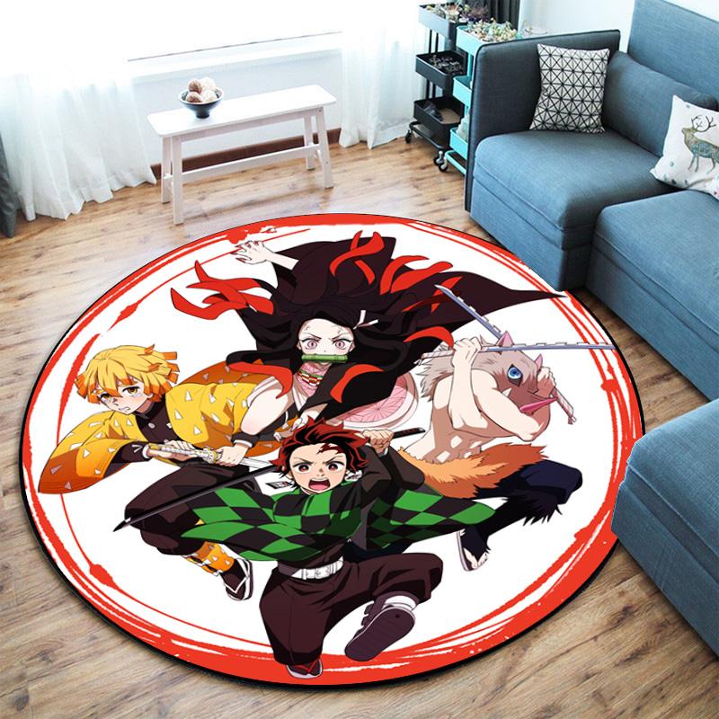 Classic Japanese-style cartoon Demon Slayer round rug, home soft decorative anti-slip yoga mat and chair mat, outdoor floor mat carpet K1