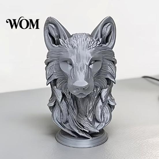 Modern Wolf Head Decor 3D Printed Figurine, Realistic Statue with Round Decoration Base, Wild Animal Sculpture for Home Office Bookshelf