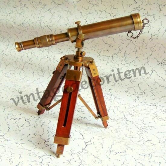 Латунный телескоп с деревянной подставкой-штативом в морском стиле, винтажный декор для стола