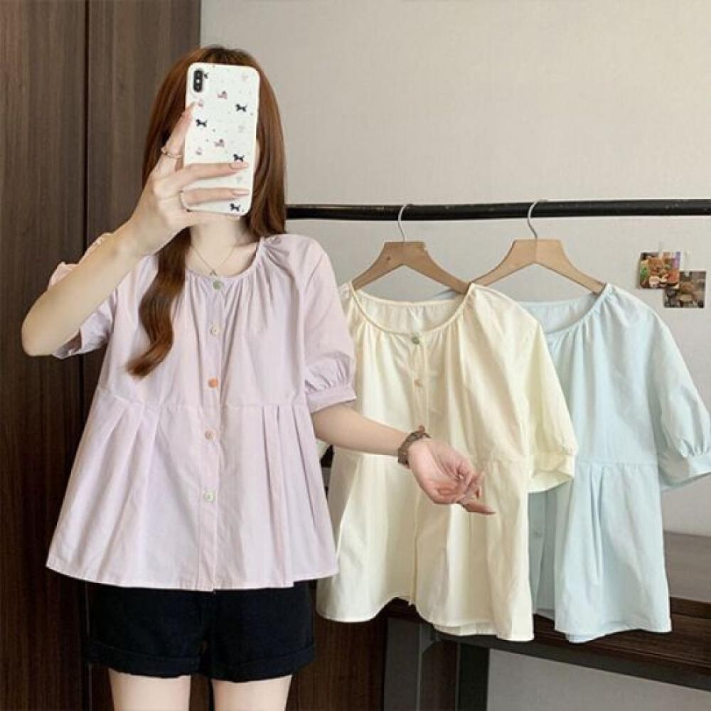 Navava Women Cute Pastel Round Neck Short Sleeve Blouse Nb2622