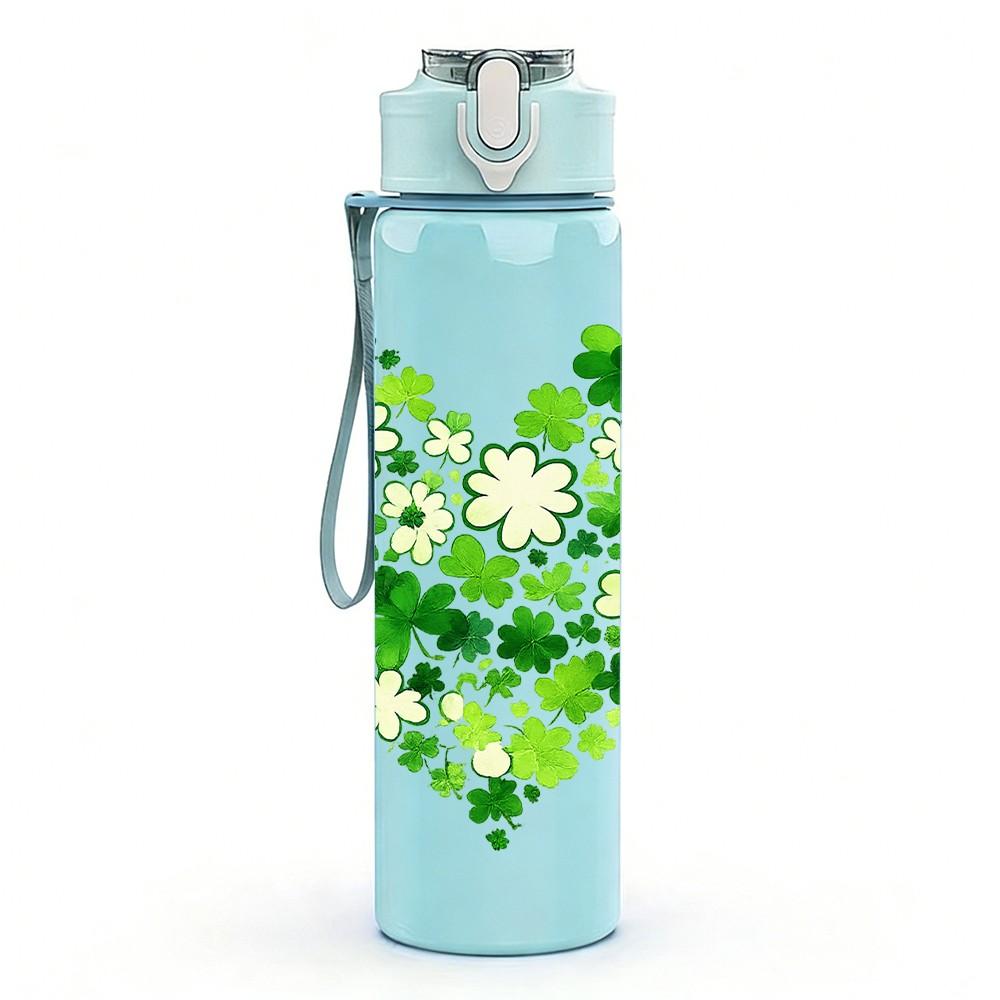 1PC Heart Shape Clover Leaf Art 750ml Color Plastic Sports Water Bottle Leakproof Flip Straw Lid Suitable for Sports Office Home Use