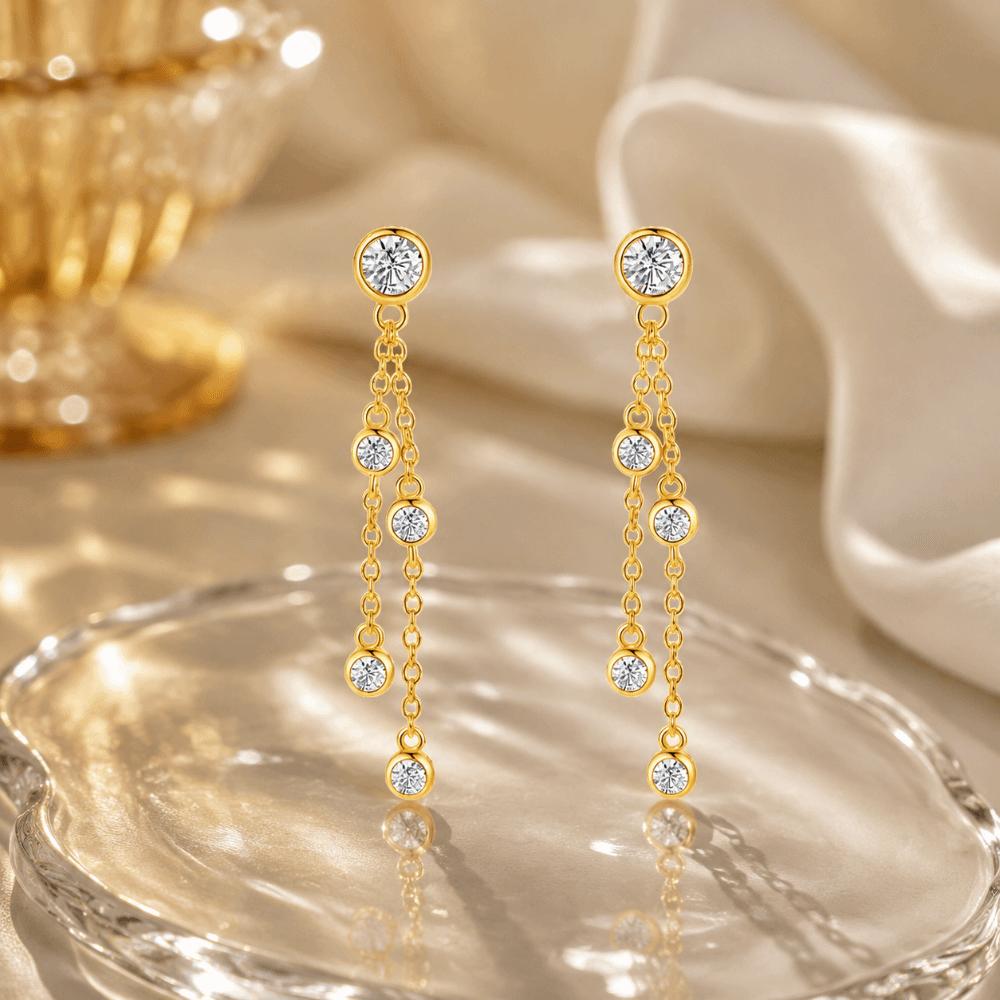 Gold Color Dangling Earrings Tassel Zircon Earrings Charm Drop Earrings  Jewelry