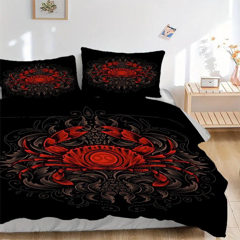 3pcs Crab Emblem Duvet Cover Set, Soft Comfortable Duvet Cover,Guest Room (1*Duvet Cover + 2*Pillowcase, Without Core) yy251104129
