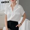 Женская летняя белая рубашка с коротким рукавом, женская тонкая блузка с небольшим V-образным вырезом, свободные драпированные деловые топы