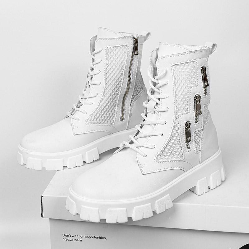 Новые мужские ботинки в британском стиле, сетчатые летние ботильоны Yuppie, мужские ботинки 2024 года в стиле панк-стрит, кроссовки на молнии, модная обувь для мужчин