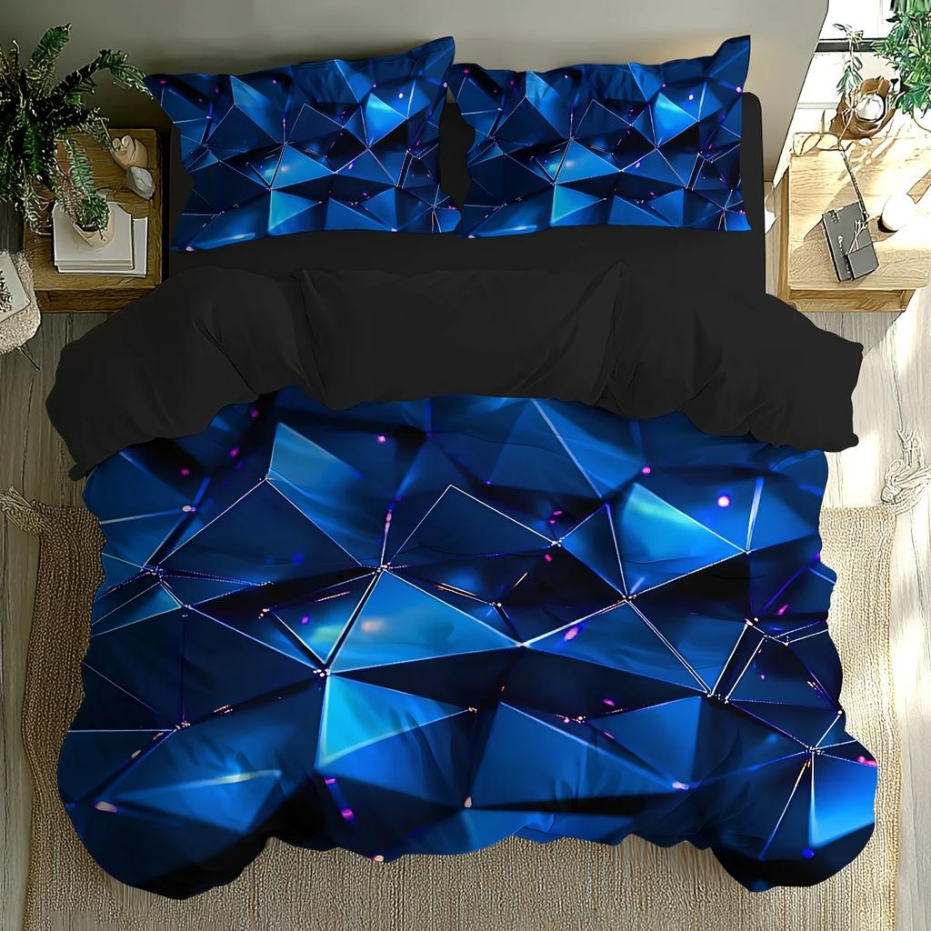3Pcs Breathable Geometric Pattern Duvet Cover Set, All Season Machine Washable Bedding with Pillowcases Home Decor