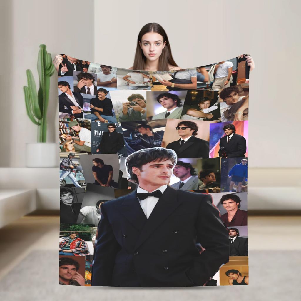 Jacob Elordi Actor Photo Collage Soft Warm Blankets Office Plush Throw Blanket Home Decor Flannel Bedspread Sofa Bed Cover