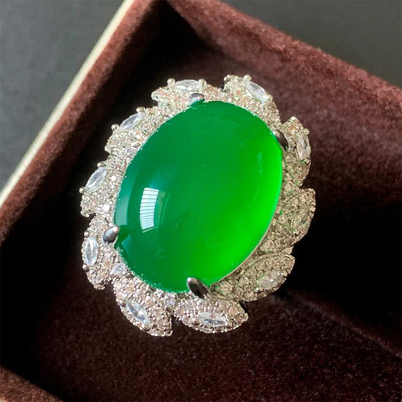 Jewelry Copper Bottom Gold-Plated Corundum Ice Seed Fluorescent Temperament Chalcedony Set 15 * 20