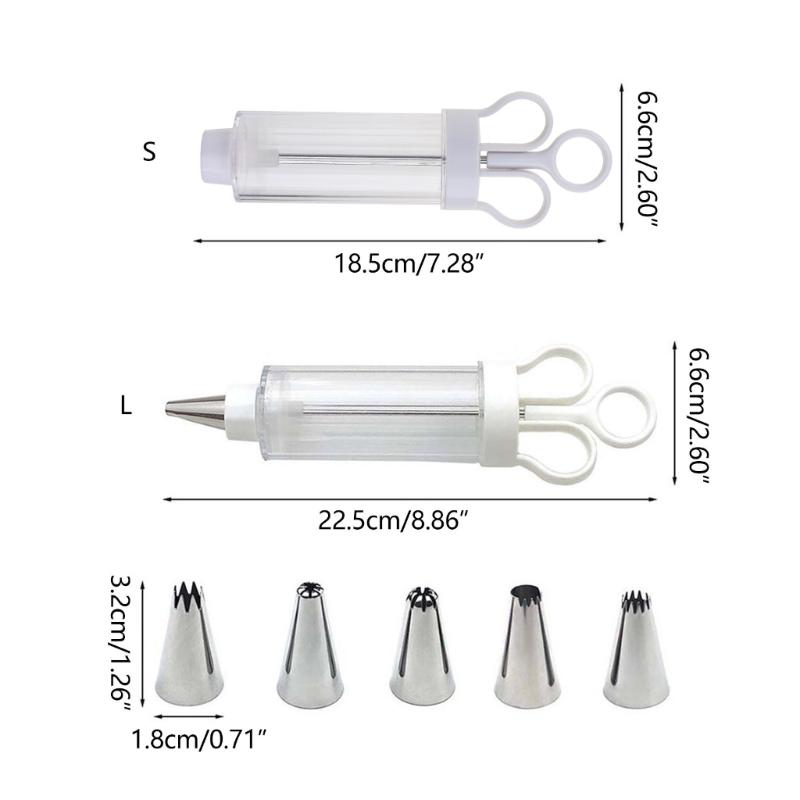 Dessert Cream Piping Syringe Nozzles Kits Dessert Decorating Syringe Cupcake Frosting Filling Injector with 5 Nozzles