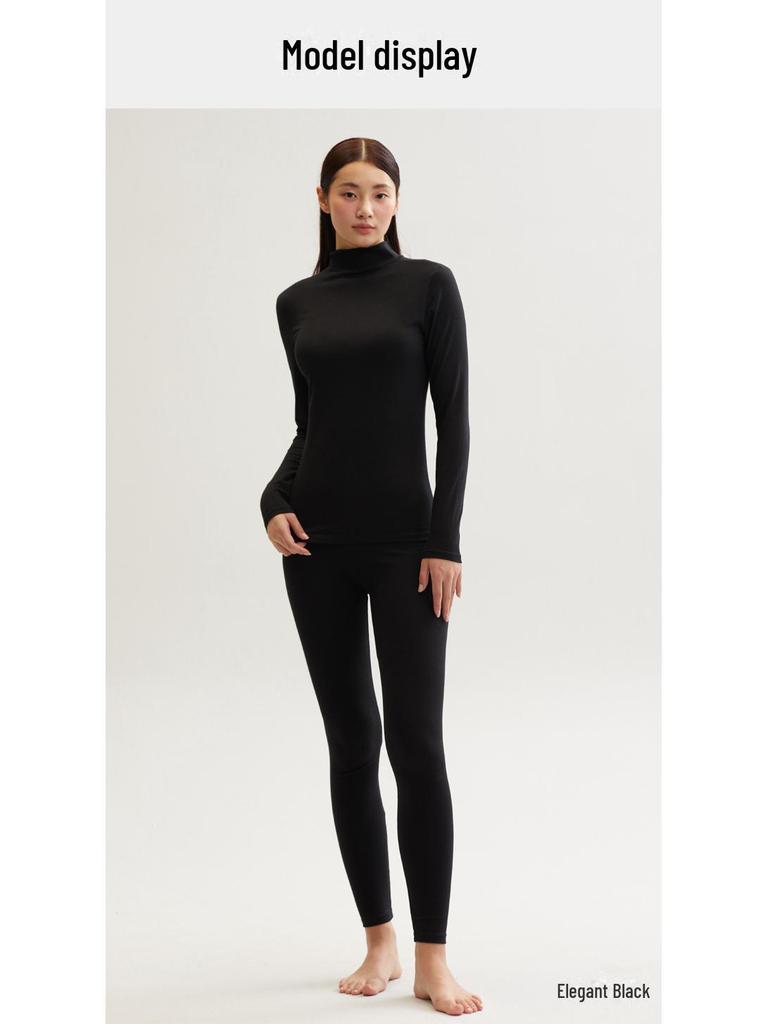 Женский облегающий хлопковый зимний теплый базовый слой со средней горловиной