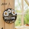 Spring Home Decoration Wooden Daisy Welcome Sign for Front Door, Rustic Farmhouse Hanging Wall Decor Door Hanger with Hemp Rope, Wood Plaque Entrance