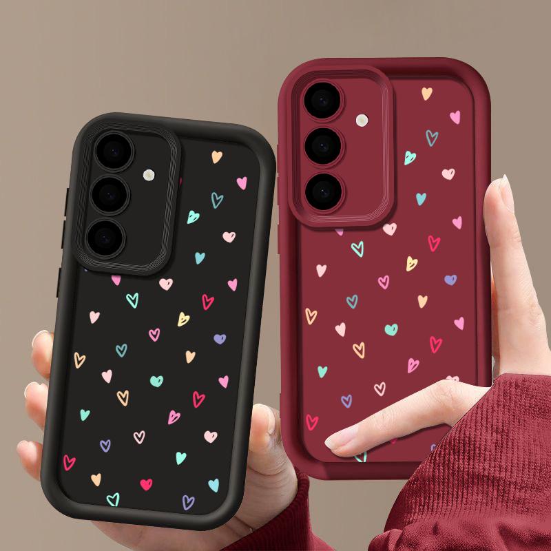 Color Love Hearts Print Matte Shockproof Case For Samsung S25 S24 FE S23 Ultra S22 A16 A56 A15 A55 A36 A35 A54 Lens Protection TPU Soft Phone Cover