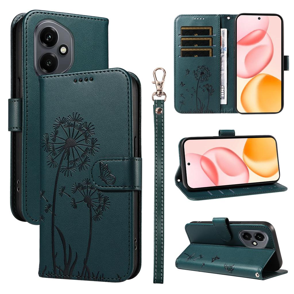 For Honor 400 5G (Глобальный) Кожаный чехол-кошелек с ремешком, тиснение «Одуванчик», подставка для телефона