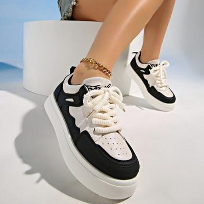 Мода Модный Низкий Вырез Женские Классические Повседневные Уличные Толстая Подошва Увеличивающие Рост Беговые Спортивные Цветные Вулканизированные Туфли