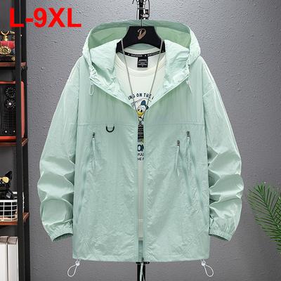 8XL 9XL Большие размеры Летние мужские куртки Защита от солнца Кожаные куртки Ультралегкие куртки с капюшоном Большой размер 7XL Мужская ветровка
