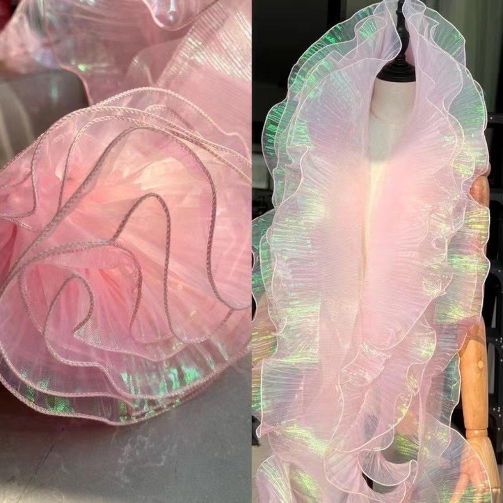 2025 1Yard Gradient Lace Fabric DIY Transparent Pleated Lace Ribbon 15CM Wide Organza Fabric Dress Accessories