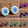Vintage Flower Lotus Mandala Glass Cabochon Leverback Earrings Women Jewelry