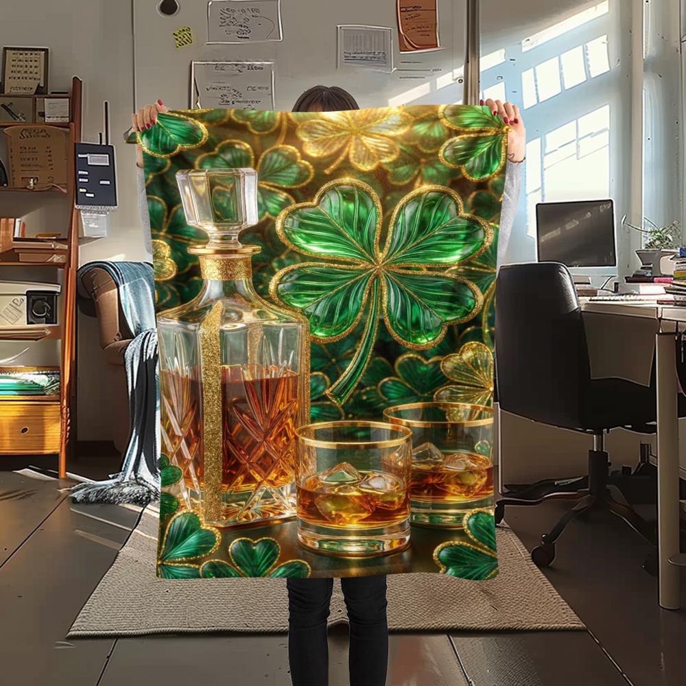 1Pc St.Patrick's Day Print Flannel Blanket, High quality Comfortable for All Seasons, Home Decor, Warmth and Comfort, Perfect for Christmas Gifts W73
