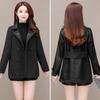 Autumn Winter Women Jacket Thickened Fleece Faux Leather Patchwork Dual-sided Reversible Mid Length Plus Size Pockets