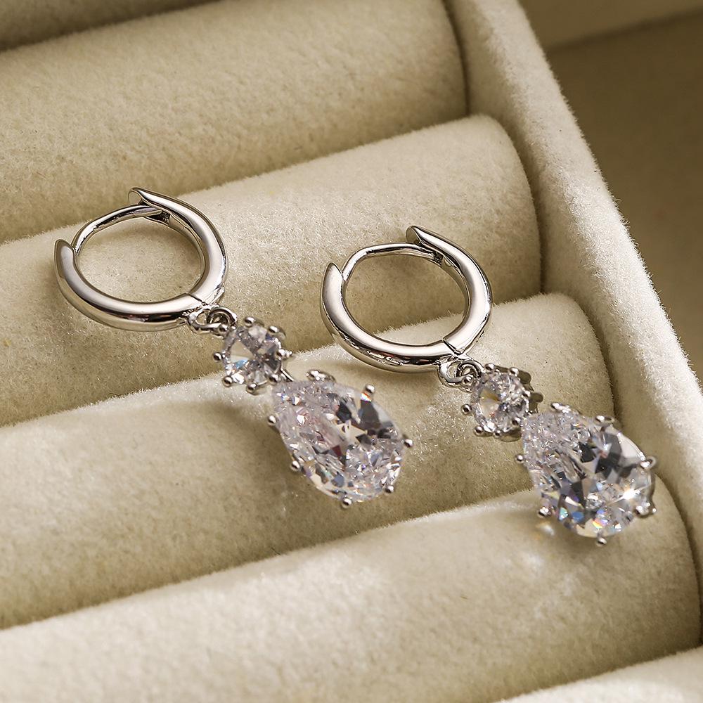 Aogu European & American Trendy Zircon Geometric Dangle Earrings for Women - High-end, Versatile Luxury Ear Accessories.