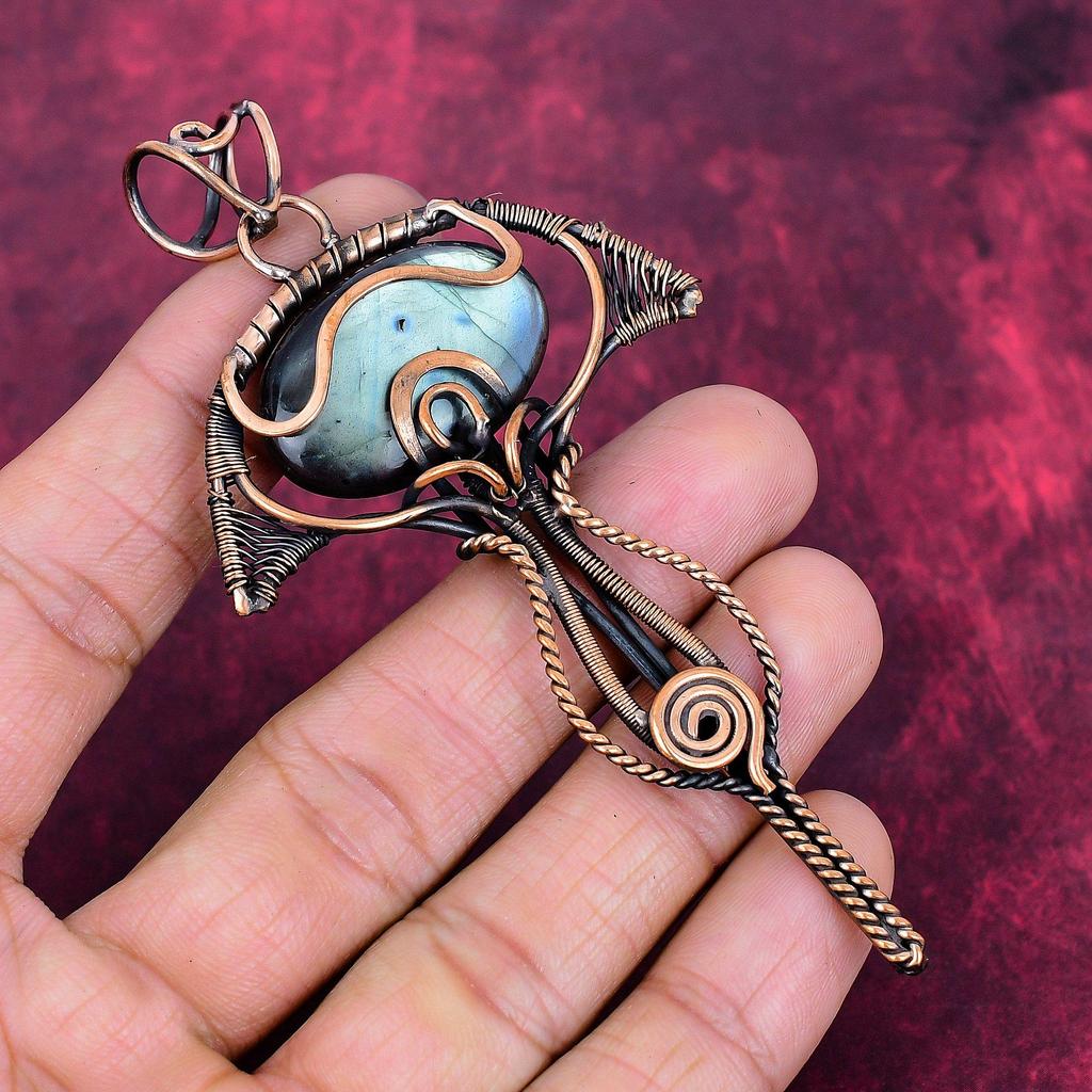 Labradorite Pendant Gemstone Jewelry Copper Wire Wrapped Pendant Handmade Pendant