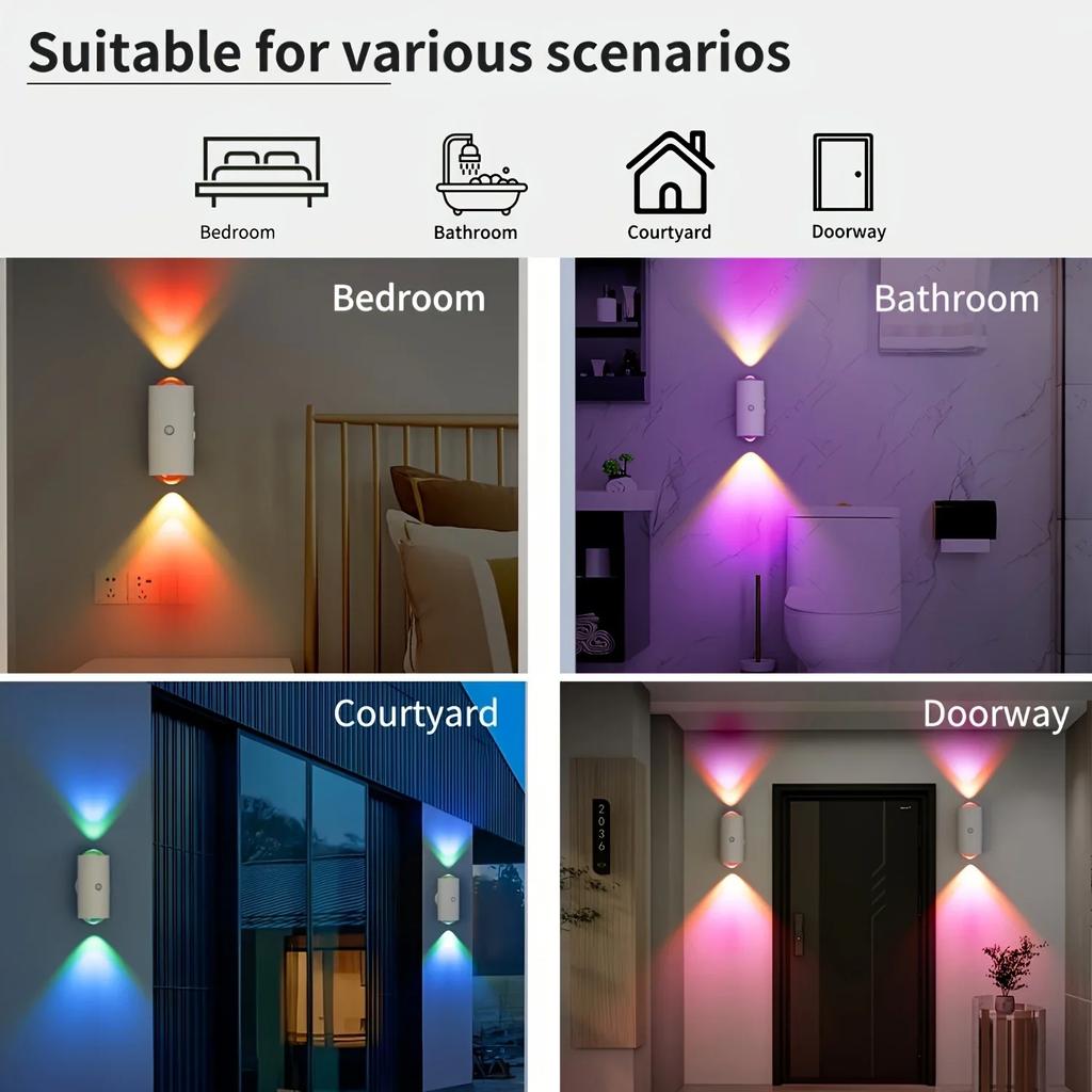LED Motion Sensor Night Light RGB Colors Changing Wireless Wall Lamp Rechargeable Magnetic Sunset Lamp for Bedroom Living Room
