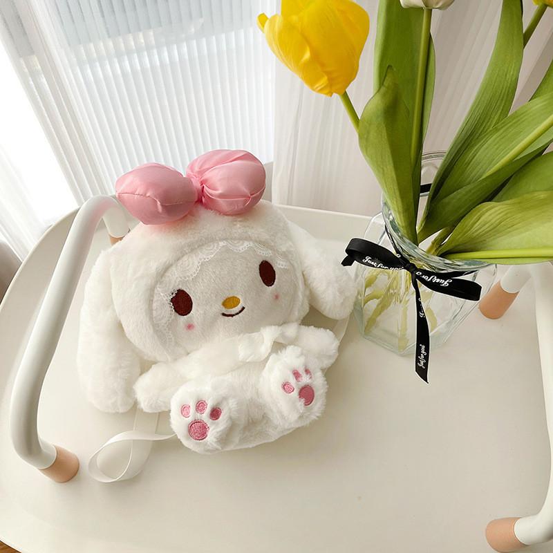 Plush My Melody Backpack For Daily Use With Zipper Closure And Mobile Pocket