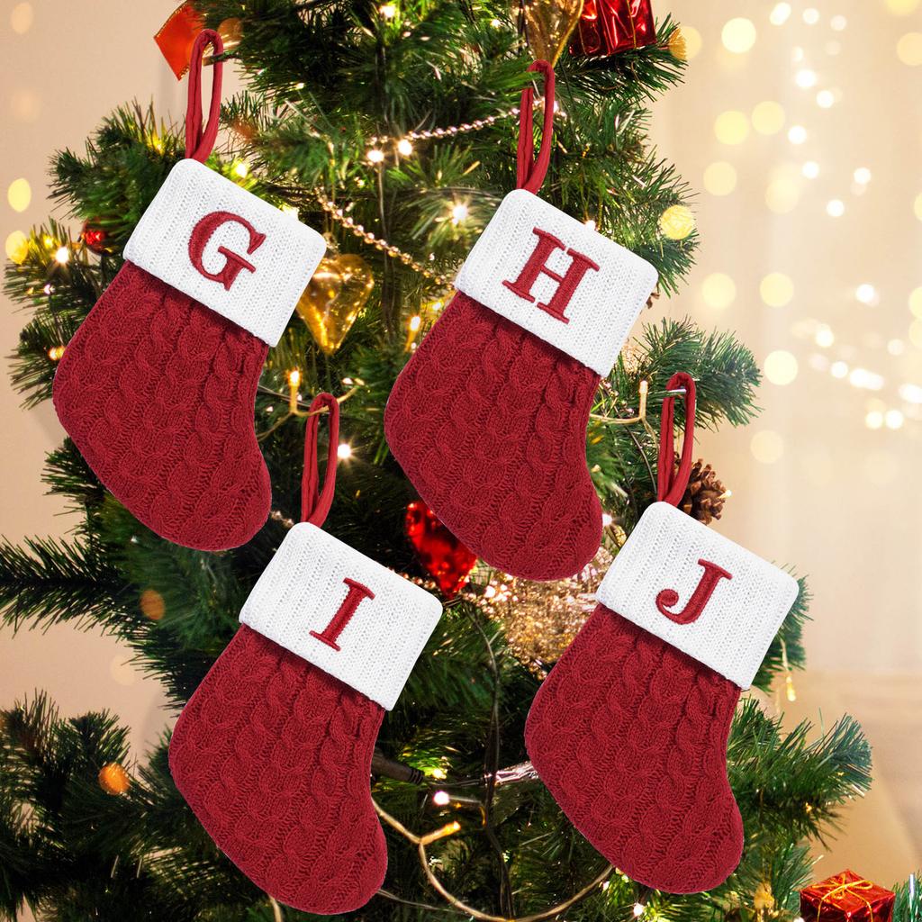 Christmas Stockings with Initials Small Embroidered Letter Knit Stocking Decorations for Family Holiday Tree Fireplace