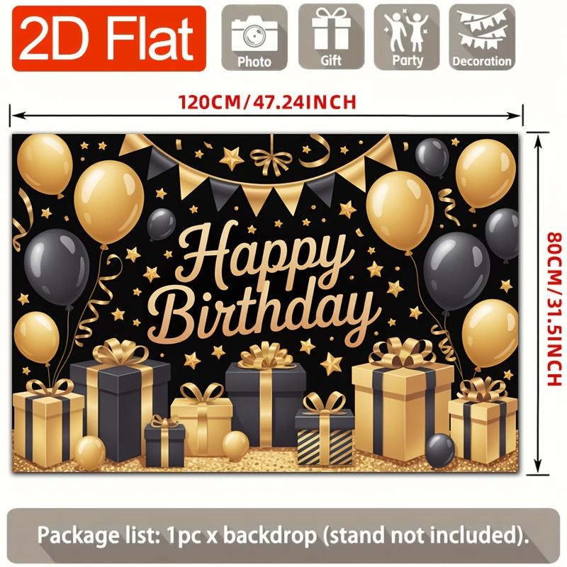 [Party backdrop] Two-dimensional flat banner 1 piece with birthday celebration theme golden and black balloonszyc