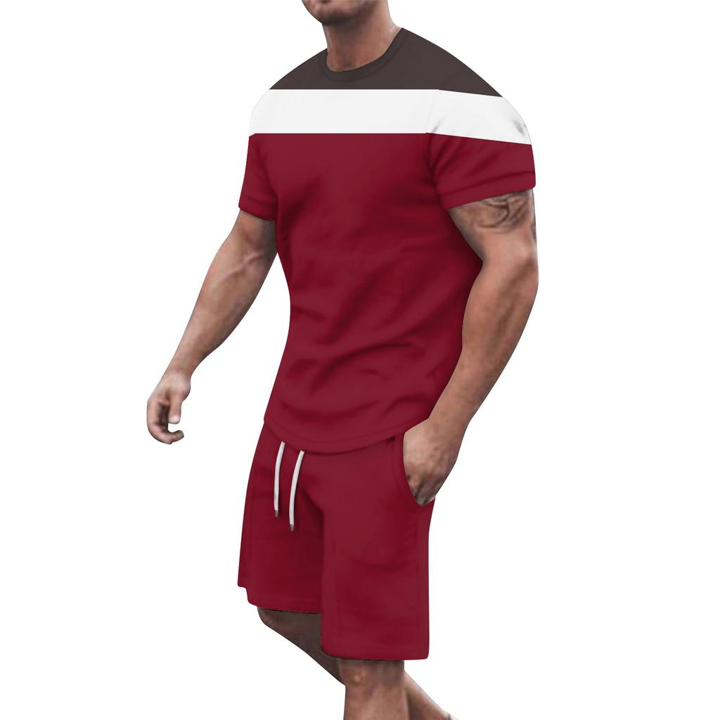 Мужские однотонные шорты с короткими рукавами и открытыми плечами, дышащий мужской повседневный комплект из 2 предметов