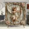 1pc Shower Curtain - Vintage Angel with Bow and Roses Design for a Romantic Bathroom Waterproof