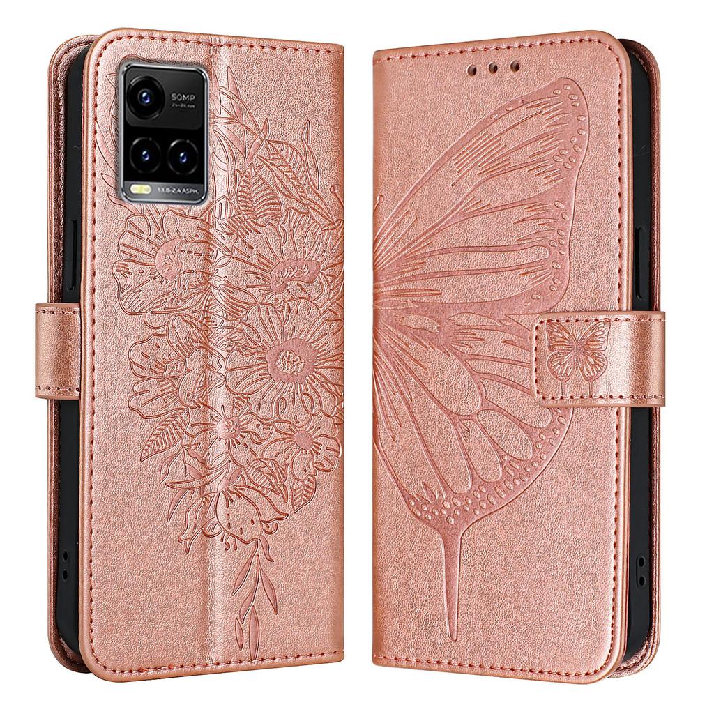 Butterfly Flowers PU Leather Case Kickstand Card Holder Slots TPU Shockproof Flip Cover For Vivo, Vivo Y70s Y15a V20 SE Y51 V21e Y21 Y20 Y35 Y55S...