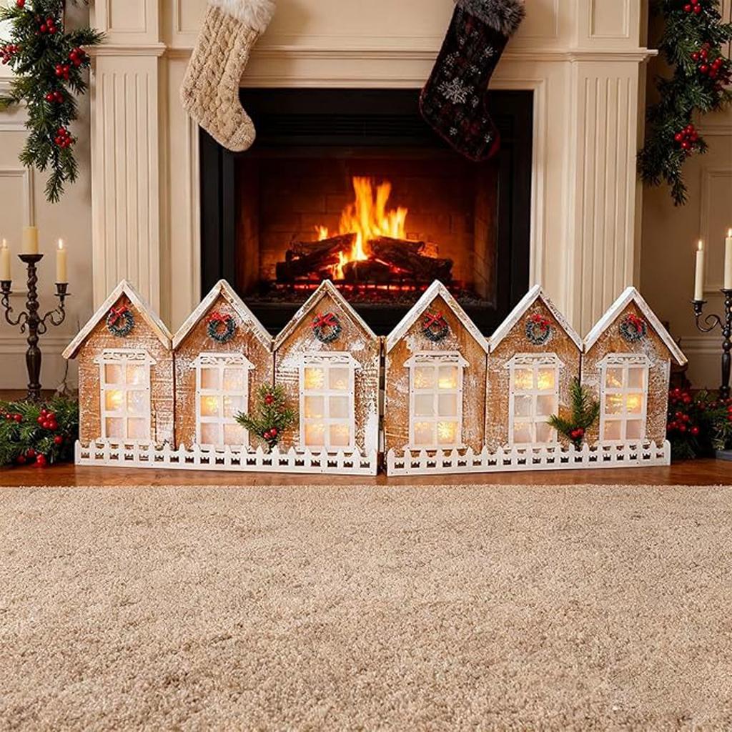Винтажный светящийся складной деревянный домик с видом на снег, забор для рождественской елки, рождественское украшение