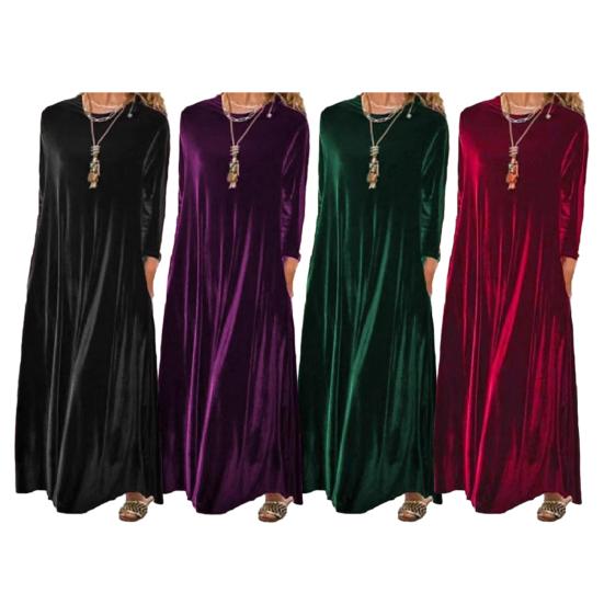 Женское бархатное платье Осеннее повседневное с круглым вырезом и длинными рукавами Платье макси свободного кроя для гостьи на свадьбу Коктейльное вечернее платье