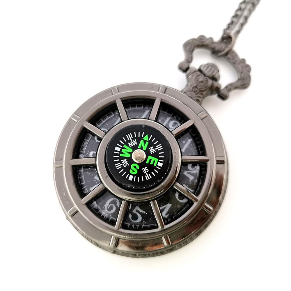 Men's Retro Multifunctional Pocket Watch,Quartz Compass Gift Pocket Watch,Black Starry Sky Dial with Chain.